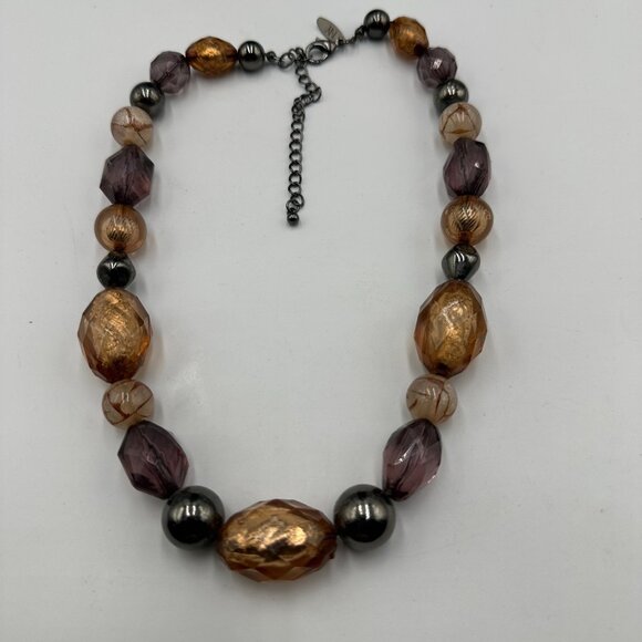 3/$30 NY Necklace Amber Color Purple Faceted Acrylic Beads Chunky Statement 18" - Picture 4 of 11